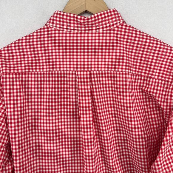 UNIQLO Shirt Mens L Gingham Check Button Up Long Sleeve Woven Cotton Red - Picture 6 of 15